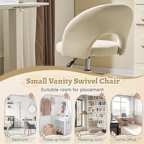 VINGLI Small Vanity Chair with Wheels for Girls.Cute Modern Adjustable Height Armless Office Desk Chair.360°Swivel Comfy Rolling Chair for Study, Make up Room,Small Space,Linen Light Yellow thumbnail 8