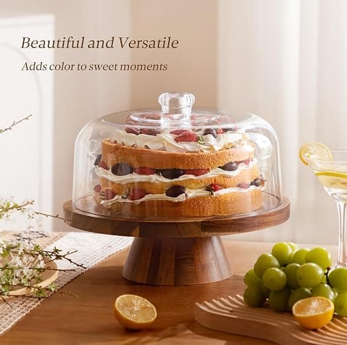 HBlife Cake Stand with Lid (11.4"), Multifunctional Cake Stand with Acrylic Dome, Acacia Wood 6-in-1 Cake Plate Display Stand with Cover for Baking Gifts, Birthday Kitchen Parties, Weddings thumbnail 4
