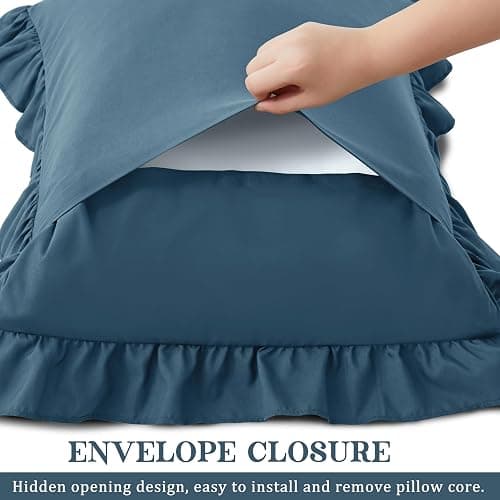 KKJIAF Ruffle Pillow Cases Standard Size Set of 2, Ruffled Pillow Covers with Envelope Closure, Wrinkle Resistant Ruffled Pillow Shams 20" x 26", Dark Blue thumbnail 5