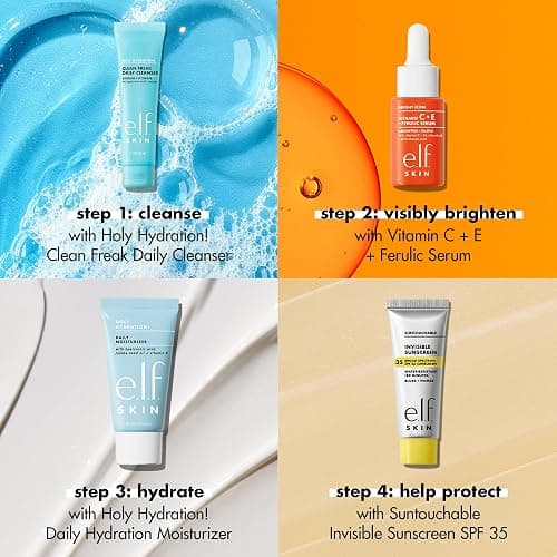 e.l.f. SKIN Wake the e.l.f. Up Skincare Kit, Travel-Size Hydrating Face Cleanser, Sunscreen, Moisturizer & Brightening Serum, Vegan & Cruelty-Free thumbnail 4