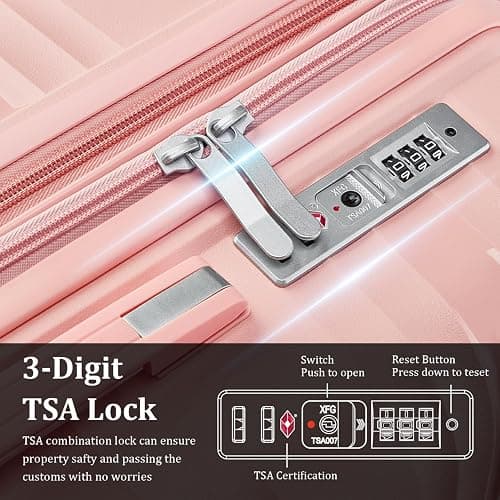 TRAVELEO 4 Piece Luggage Set PP Hardshell, Expandable Suitcase Set (20/24/28) with 14" Cosmetic Case, Lightweight Spinner Wheels with TSA Lock, Detachable Wheels for Nesting Storage (Pink) thumbnail 8