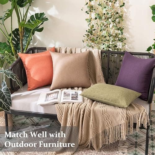 MIULEE Pack of 2 Decorative Outdoor Solid Waterproof Throw Pillow Covers Christmas Faux Linen Garden Farmhouse Cushion Cases for Patio Tent Balcony Couch Sofa 18x18 Inch Dark Green thumbnail 7