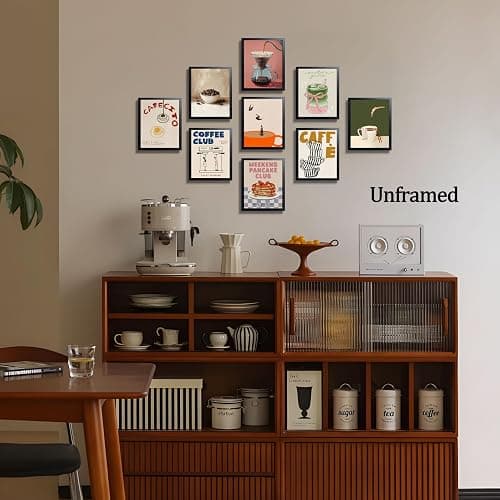 XYHYRA Coffee Wall Art Set of 9, Vintage Coffee Bar Canvas Prints Poster, Cafe Club Matcha Latte Pancake Kitchen Artwork Wall Decor for Coffee Bar Dining Room Home Decor 8x10 Inch Unframed thumbnail 2