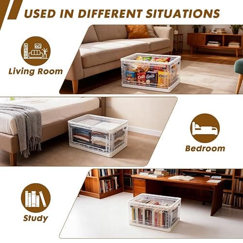 TREKATL AUTO 88 QT Clear Storage Bin with 5-Sided Open Lid, Stackable Plastic Storage Bins For Bedroom, Living Room, Office, Multifunctional Foldable Storage Box For Clothes, Office, Supplies, Snacks thumbnail 6