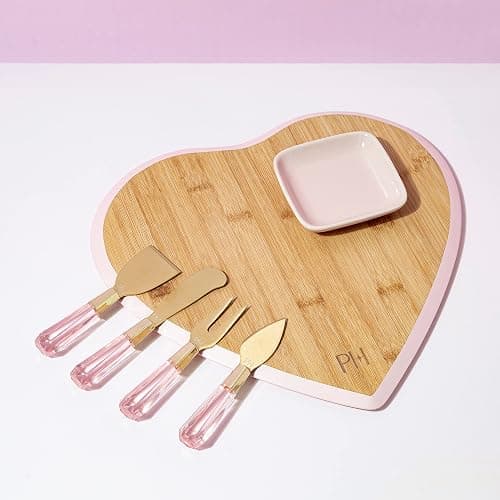 Paris Hilton Charcuterie Board and Serving Set, Bamboo Serving Board, Ceramic Dish, Cheese Utensils with Titanium Coated Blades, 6-Piece Set, Pink thumbnail 9
