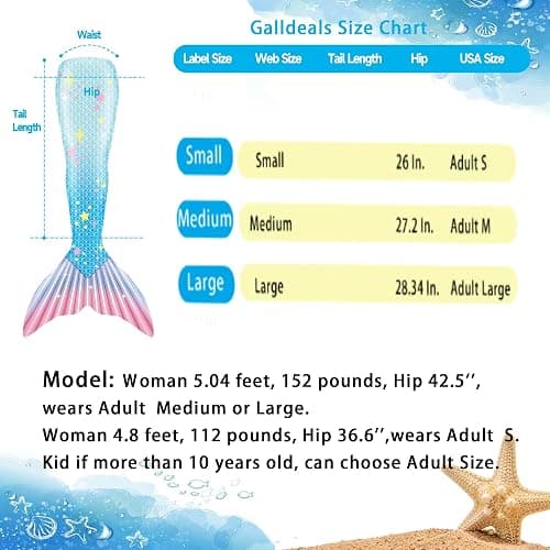 GALLDEALS Mermaid Tails for Swimming for Women, Teens and Adults Bathing Suit Swimsuit No Fin thumbnail 4