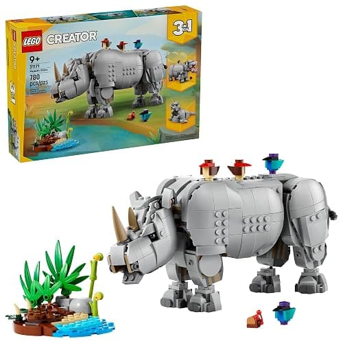 LEGO Creator 3 in 1 Wild Animals: Majestic Rhino - Building Toy for Boys & Girls, Ages 9+ - Gift for Easter Baskets - Kids Bedroom and Desk Decor - Build Rhino, Hippo, or Walrus - 31171 - Image 1