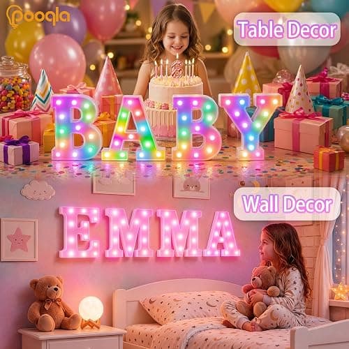 Pooqla Colorful LED Marquee Letter Lights with Remote – Light Up Marquee Signs – Party Bar Letters with Lights Decorations for the Home - Multicolor M thumbnail 4