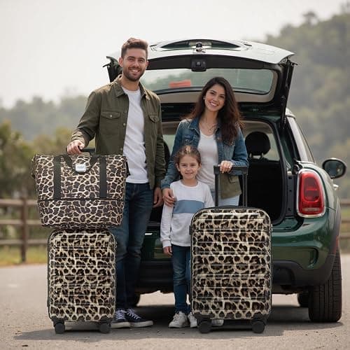 LARVENDER Luggage Sets 5 Piece Hardside Expandable Suitcase with Wheels Lock,PC+ABS Hardside Lightweight Rolling Suitcase for Women and Men,Cheetah thumbnail 2