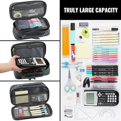 JOINPRO Pencil Case, Large Capacity Pencil Case Organizer; Double Zipper Storage Bag; Big Pencil Pouch for College School Office Teen Girl Boy Men Women Adult thumbnail 5