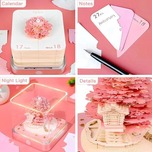 Time Piece Calendar 2026, Calendar Sakura Tree Creative 3D Notepad, Memo pad Artsy Pads 3D Art Calendar, Paper Carving Gift House Sculpture Gift for School Home Office thumbnail 3
