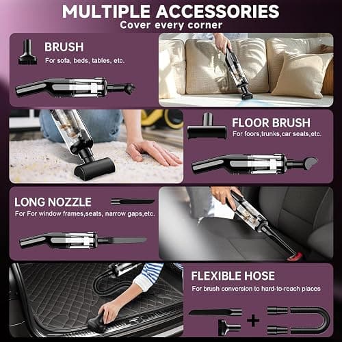 dormzie Handheld Vacuum Cordless, 16000Pa Powerful Suction, Lightweight at 1.3 lbs, Type-C Charge, Multiple Accessories, Rechargeable Car Vacuum Cleaners for Home Office Pet thumbnail 4