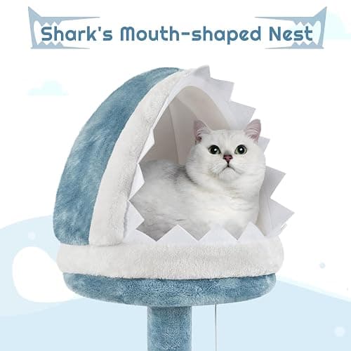 Yaheetech Cat Tree, 72.5inch Ocean-Themed Cat Tower, Multi-Level Large Cat Tree for Indoor Cats with Shark's Mouth Bed & 2 Big Condos & 2 Wide Perches & Funny Toys, Blue & White thumbnail 4