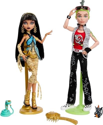 Monster High Booriginal Creeproduction Dolls 2-Pack, Cleo De Nile & Deuce Gorgon Collectible Reproductions with Doll Stands, Diaries & Pets - Image 1