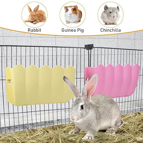 Litewoo Rabbit Hanging Hay Feeder Rack Guinea Pig Mess-Free Dispenser Hay Bowl Manger Rack Wall-Mounted for Small Pets Rat Chinchilla Ferret Squirrel Cage Accessories (Pink) thumbnail 3