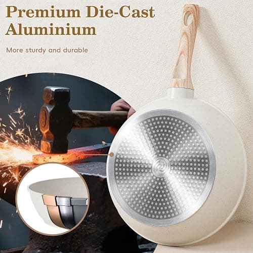 SODAY 12 Pcs Pots and Pans Set Non Stick, Cookware Sets White Granite Induction Cookware, Non-toxic Healthy Nonstick Kitchen Cooking Set with Frying Pan Set, Saucepans (PFAS/PFOA/PFOS Free) thumbnail 7