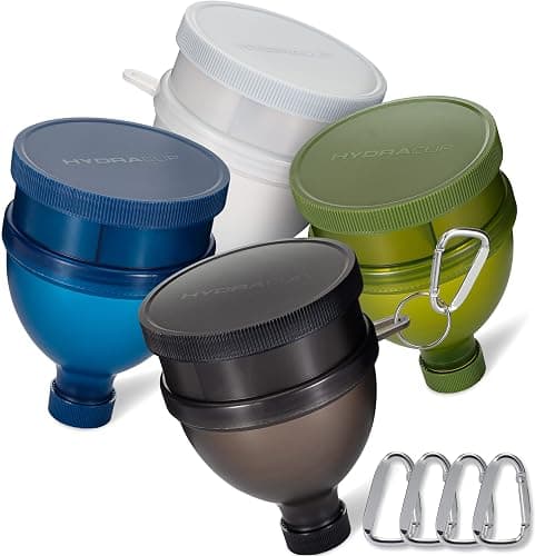 Hydra Cup [4 Pack] Funnels for Filling Water Bottles with Protein Powder, 3 Compartment Pill Storage, Supplement Container Set to Go or Kitchen Use, Keychain for Shaker Cup - Image 1