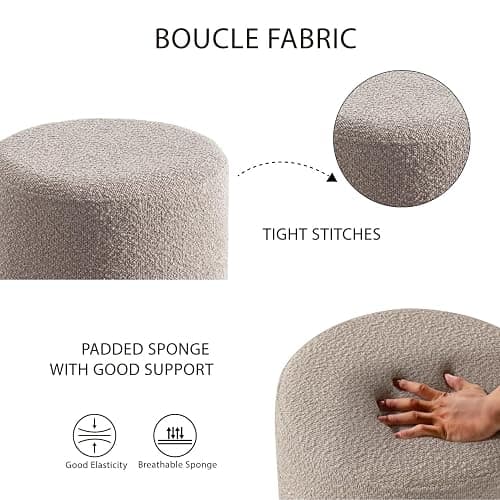 Get Set Style Modern Round Ottoman with Soft Padded Seat, Multifunctional Vanity Stool for Makeup, Upholstered Footrest Stool Ottoman Foot Stool for Living Room, Bedroom thumbnail 5