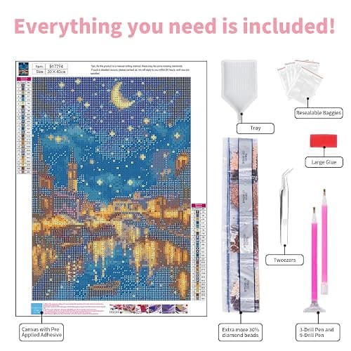 GEEHEIY Venice Diamond Art Kits for Adults, 5D Full Drill Diamond Painting Kit, Moonlit Starry Night Cityscape Water Reflections, DIY Crystal Gem Art for Beginners, Home Wall Decor Gift 30 x 40cm thumbnail 4