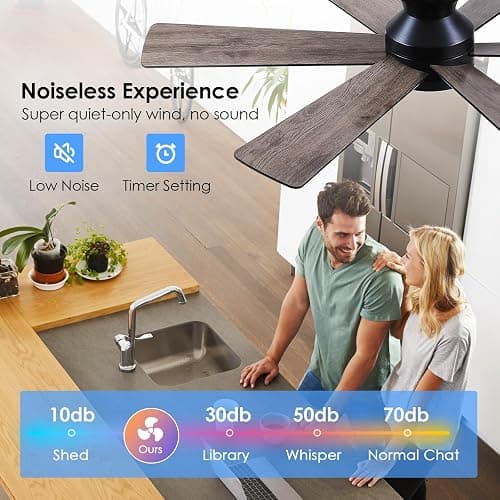Asyko Ceiling Fans with Lights,46" Low Profile Ceiling Fan with Light and Remote Control,Flush Mount, Reversible, Dimmable, Noiseless, Black Ceiling Fan for Bedroom thumbnail 8