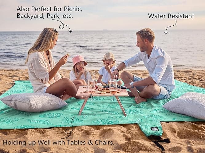 WEKAPO Beach Blanket Waterproof Sandproof Oversized, Extra Large Beach Mat Sand Free, Lightweight & Compact Sand Free Mat with 6 Stakes & 4 Corner Pockets thumbnail 5