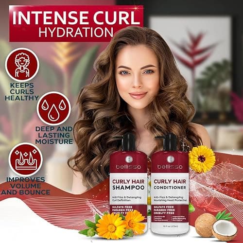 Curly Hair Shampoo and Conditioner Set - For Defining Wavy, Permed, Frizzy, Fine and Black Curls - Moisturizing, Sulfate Free Formula for Women and Men - Products are Safe for Color Treated Locks thumbnail 2