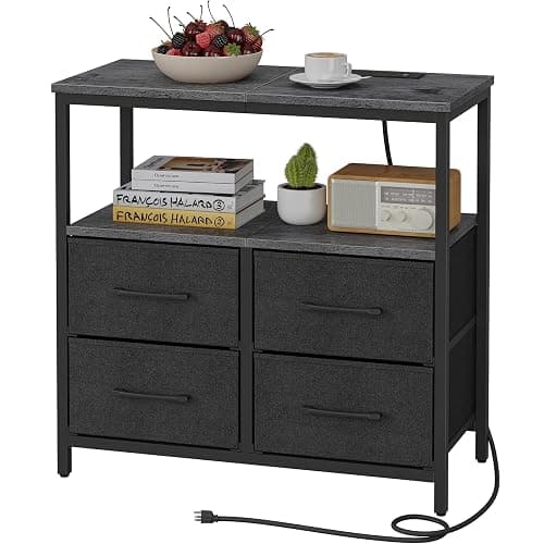 TUTOTAK Large Night Stand with Charging Station, Nightstand with USB and Type-C Port, Bedside Table with Cloth Drawers, End Table for Livingroom, Bedroom, Charcoal Grey TB01BY081 - Image 1