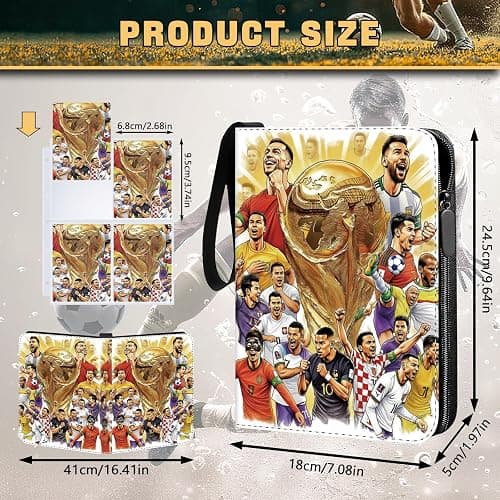 Soccer Card Binder 4 Pocket,Trading Card Binder Fits 440 Cards with 55 Removable Sleeves,Binder Collection Booklet with Zipper, PU Portable Card Holder for Soccerl Fans World Cup thumbnail 2