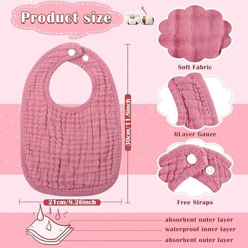 Frienda 8 Pcs Muslin Baby Bibs Cotton Bandana Drool Bibs Bulk for Newborn Infant 6 Absorbent Layers Feeding Accessory thumbnail 2