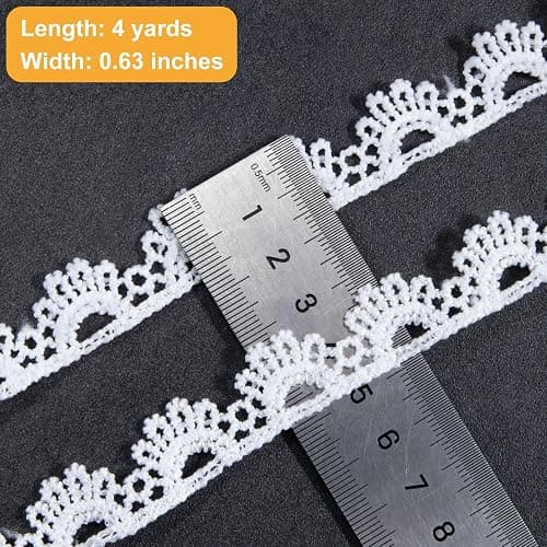 Deozu 4 Yards White Lace Trim, Vintage Crocheted Lace Ribbons, Embroidery Scalloped Edge Laces for DIY Crafts, Bouquet, Sewing, Wedding, Wrapping, Decoration (0.63" Wide) thumbnail 3