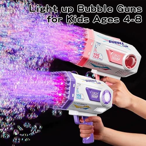 Deserthome Bubble Gun, 125 Holes Bubble Machine Gun, Bubble Blaster Gun for Kids, Rechargeable Bubble Gun with Bubble Solution, Easter Toy Party Favors Bubble Maker for Wedding Birthday (Purple) thumbnail 5