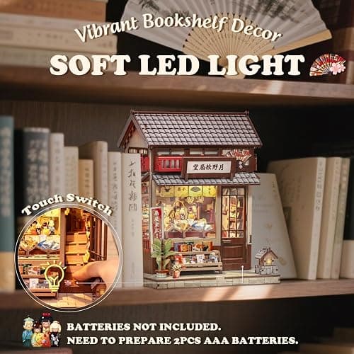 Cutefun Book Nook Kit - DIY Miniature House Kit for Adults, Teens and Beginners, Japanese Booknook Tiny House Bookshelf Decor 3D Wooden Puzzles, Gifts for Friends & Family (Folding Fan Shop) thumbnail 4