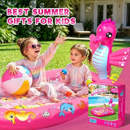 AZDYJL Splash Pad for Toddlers, 3-in-1 Seahorse Inflatable Baby Pool Sprinkler for Kids, Baby Splash Pads Outdoor Play Mat, Backyard Summer Water Toys Birthday Gift for 1+ Year Old Girls Kids thumbnail 9