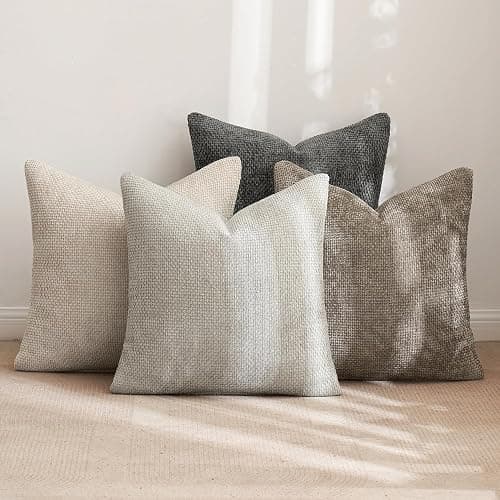 MIULEE Pack of 4 Couch Throw Pillow Covers 18x18 Inch Neutral Soft Decorative Chenille Pillow Covers Farmhouse Boho Cushion Covers for Mid Century Modern Spring Home Decor Sofa Bedroom Living Room thumbnail 2