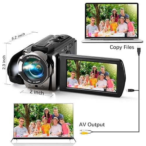 kimire Video Camera Camcorder Digital Camera Recorder Full HD 1080P 15FPS 24MP 3.0 Inch 270 Degree Rotation LCD 16X Digital Zoom Camcorder Camera with 2 Batteries(Black) thumbnail 4