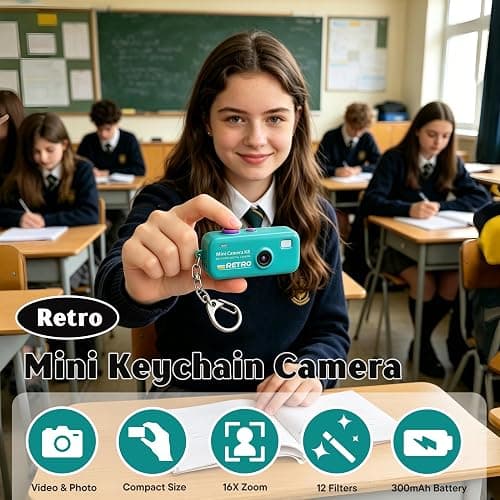 KoveYzao 1080P Keychain Camera with 8GB Card, Retro 2MP Mini Digicam | Built-in 12 Filters and 16X Zoom, Rechargeable Battery, Ideal Gifts for Teens & Adult Beginners (Mint) thumbnail 2