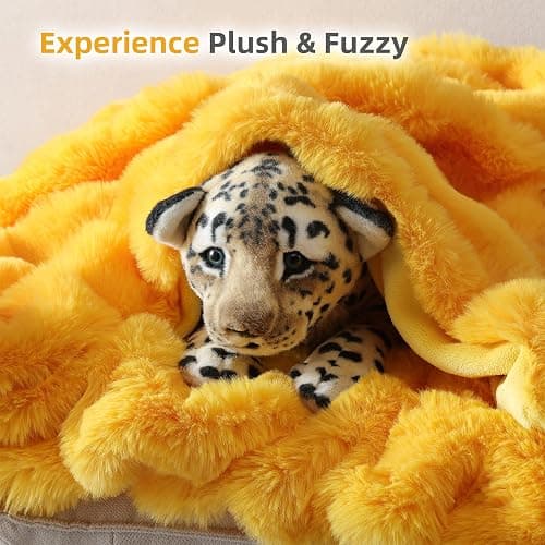 Smoofy Faux Fur Throw for Couch - Mustard Yellow Bubble Blanket 50"x60" | Fluffy Plush Fuzzy Throw for Sofa & Bed, Super Soft Cozy Comfort Blanket, Luxury Aesthetic Yellow Decor Gift for Women thumbnail 7