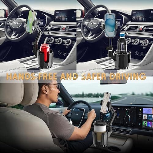 Phone Holders for Your Car, 2 in 1 Universal Cup Holder Expander Adjustable Base with Phone Mount, Long Arm with 360°Rotation Cup Holder Phones Mount for Car Compatible with All Smartphones thumbnail 7
