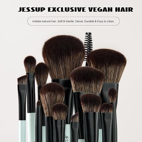 Jessup Makeup Brushes Set 10pcs, Double Sided Foundation Contour Blush Highlight Blending Eyebrow Brush Eyeshadow Eyeliner Concealer Brush, Bright Cyan Cruelty Free Cosmetic Tools T500 - 10pcs-T500 thumbnail 2