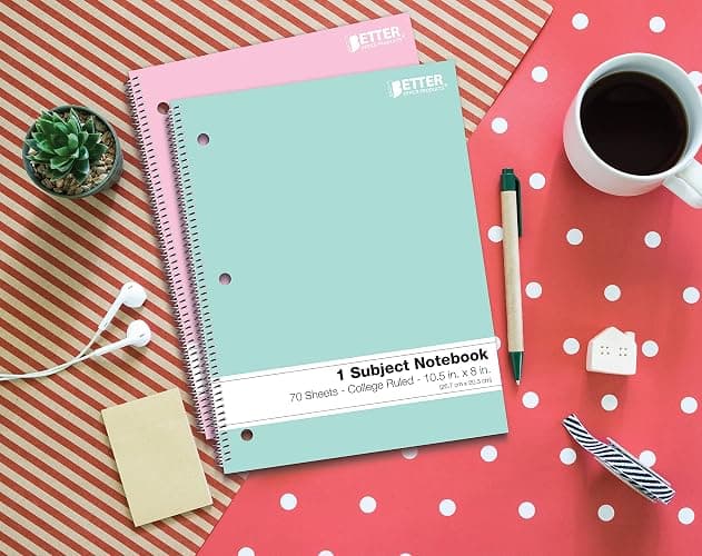 Better Office Products Spiral Notebooks, 6 Pack, 1 Subject, 70 Sheets, 10.5 x 8 inches, 6 Assorted Pastel Colors (College Ruled) thumbnail 2