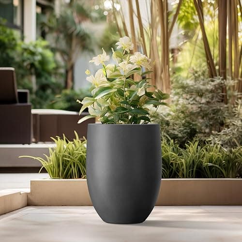 Kante 21.7" H Burnished Black Tall Planter, Large Outdoor Indoor Decorative Pot with Drainage Hole and Rubber Plug, Modern Round Taper Style for Home and Patio thumbnail 4