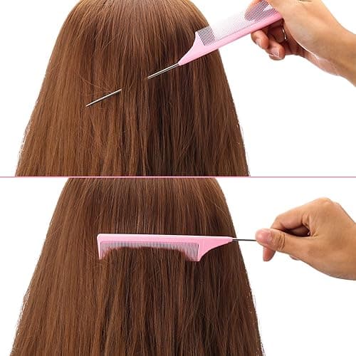 3 Packs 9 Inch Rat Tail Comb Carbon Fiber Heat Resistant Teasing Comb with Metal Pick Styling Parting Lightweight Sectioning Fine Tooth Combs for Women Girls - Pink thumbnail 7