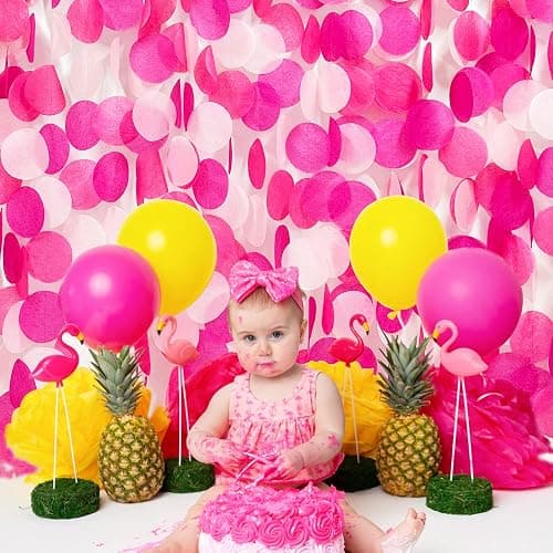 205Ft Hot Pink Party Decorations Big Circle Dots Backdrop Garland Rose Pink Tissue Paper Polka Dots Hanging Curtain Streamer for Birthday Bachelorette Engagement Wedding Bridal Shower Party Supplies thumbnail 6