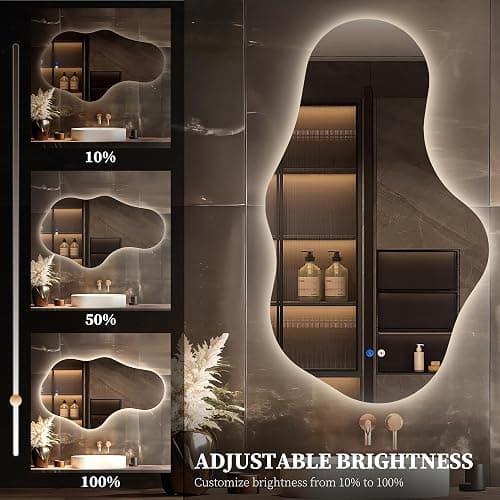 Irregular LED Bathroom Mirror with Lights, Backlit Vanity Mirror for Wall | Asymmetrical Wall Mirror, 3 Color Dimmable, Smart Anti-Fog, Wavy Decorative Mirror for Bathroom, Entryway(22″ x 36″, 1 Pack) thumbnail 4