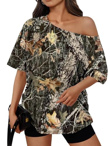 Trendy Queen Womens Off the Shoulder Tops Oversized T-Shirts Short Sleeve Tees Summer 2026 Casual Spring Clothes - Image 1