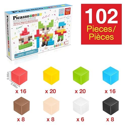 PicassoTiles 102 Piece Magnetic Cubes, 1 Inch STEM Building Set for Kids 3+ | 54-design idea book included, hidden click-connect magnets, BPA-free non-toxic materials, classroom ready, group teamwork fun thumbnail 4