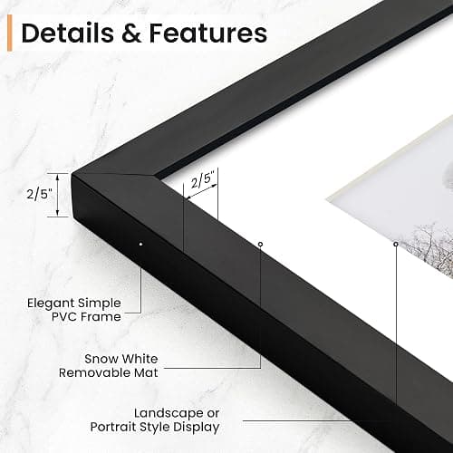 Venusmiles 16x24 inch Picture Frame, 16x24 Photo Frames with 12x18 Removable Mat - High Definition Plexiglass - Vertical and Horizontal Display - Wall Hanging Poster Frame - Black, 3 Pack thumbnail 3