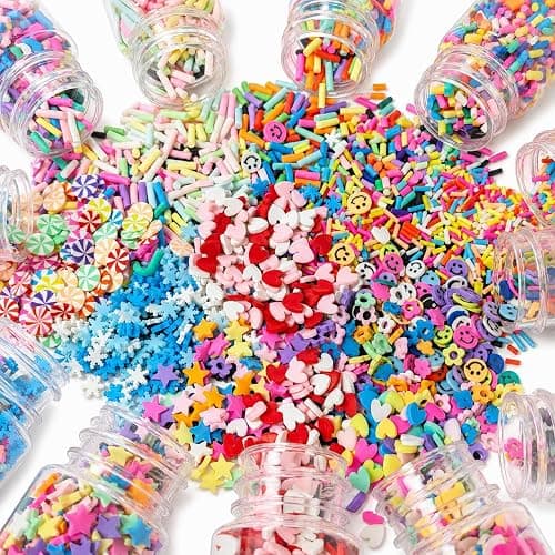 Fake Sprinkles for Crafts, 12 jar 180g Polymer Clay Slices Nail Charms - A | Non-edible faux candy mix-ins for resin crafts, slime add-in, nail art, shaker cards, phone cases, scrapbooks, DIY decor thumbnail 3