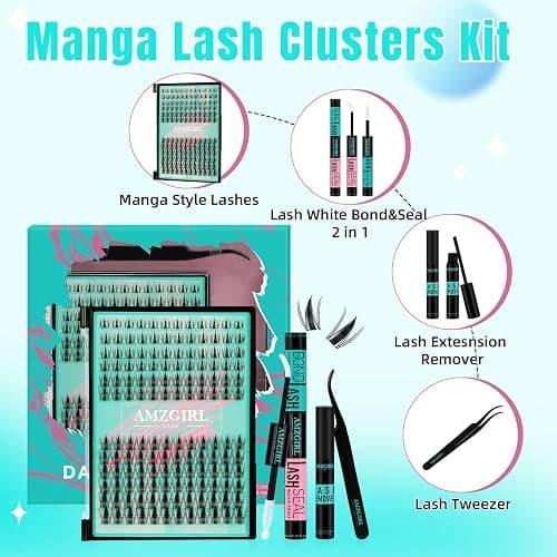 Manga Lash Clusters Kit 144PCS Fairy Eyelash Extension Kit with Lash Bond and Seal, Fake Eyelashes Clusters with Invisible Lashes Band, Lash Glue Remover and Lash Applicators (8-16mm Kit,White Bond) thumbnail 2
