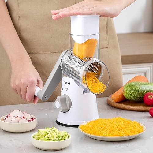 Geedel Rotary Cheese Grater, Kitchen Mandoline Vegetable Slicer with 3 Interchangeable Blades, Easy to Clean Rotary Grater Slicer for Fruit, Vegetables, Nuts thumbnail 9